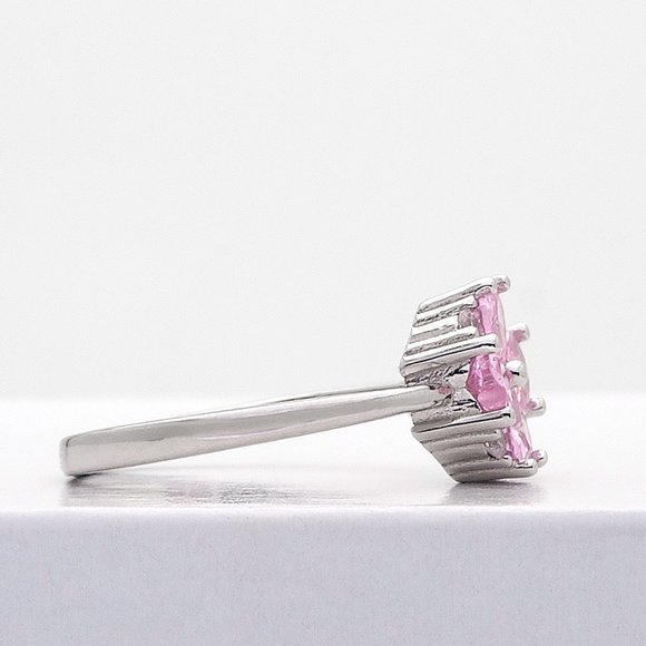 Pink 4 Leaf Clover Cubic Zirconia Ring, Sterling Silver Stamped 925, Size 6 - Picture 9 of 10